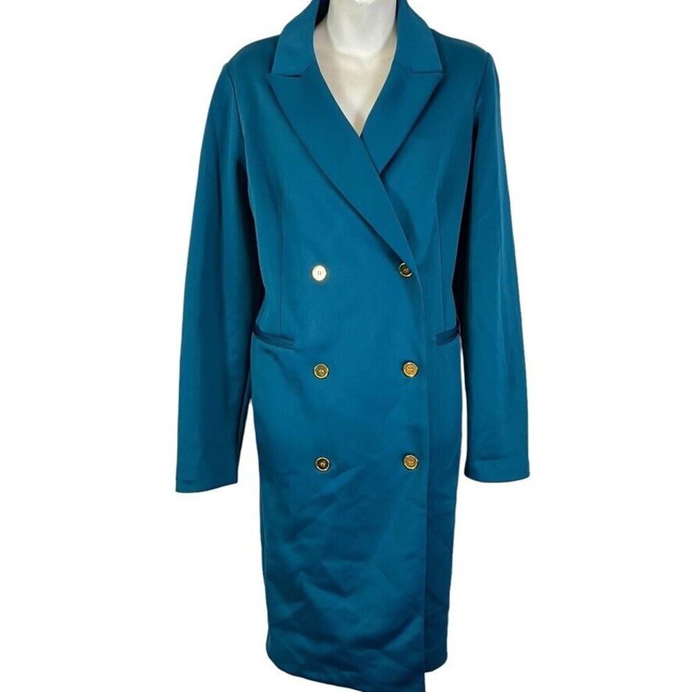 Shelby & Palmer Womens Teal Double Breast Scuba Long Sleeve Stretch Dress 12